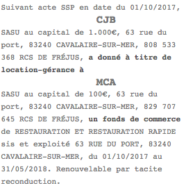 annonce legale mise en location gerance